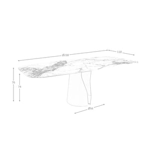 Tavolo da pranzo barile ovale marmo porcellanato e acciaio bianco