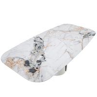 Tavolo da pranzo barile ovale marmo porcellanato e acciaio bianco