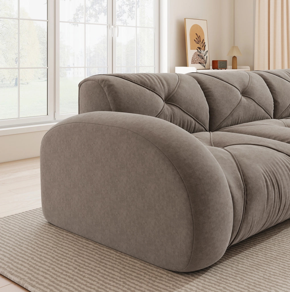 Divano modulare a U 3 posti con 2 pouf in ciniglia taupe HOMVRA