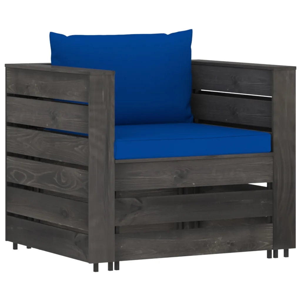 Set Salotto da Giardino 2pz | Set di Mobili da Esterno con Cuscini Legno Impregnato Grigio