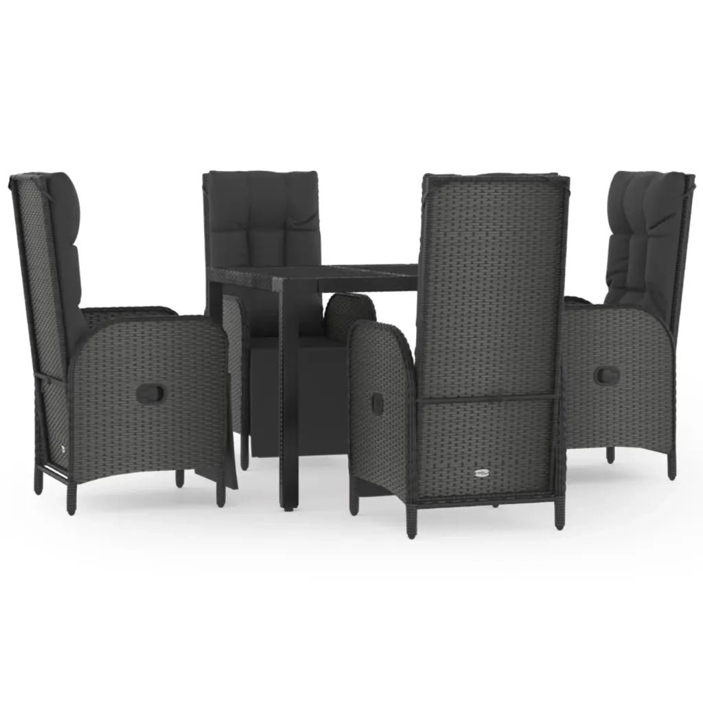 Set da Pranzo da Giardino 5 pz Nero con Cuscini in Polyrattancod mxl 77321