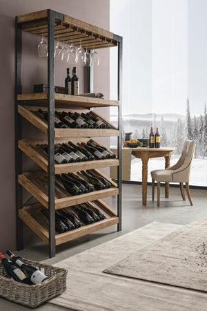 Mobile Portabottiglie Legno Nero Industriale da Interno - MASON