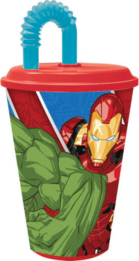 Bicchiere in plastica con cannuccia Avengers 430 ml