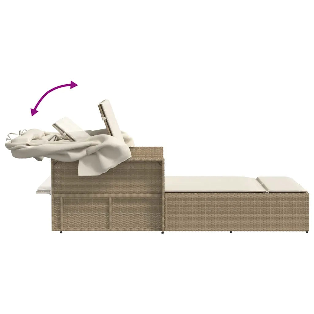 Sdraio da giardino | Lettino Doppio con Baldacchino e Cuscini Beige in Polyrattan