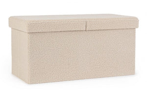 Set 2 Pouf Contenitore in Bouclé Beige Moderno da Interno - MARTIN