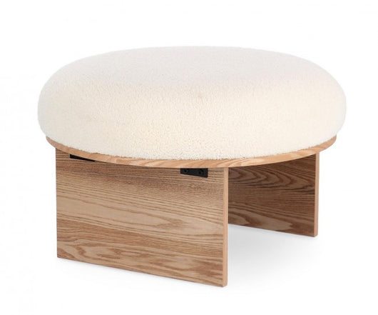 Sgabello Tessuto Bouclé Bianco Legno Moderno da Interno - RYAN