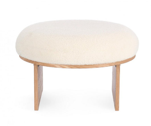 Sgabello Tessuto Bouclé Bianco Legno Moderno da Interno - RYAN