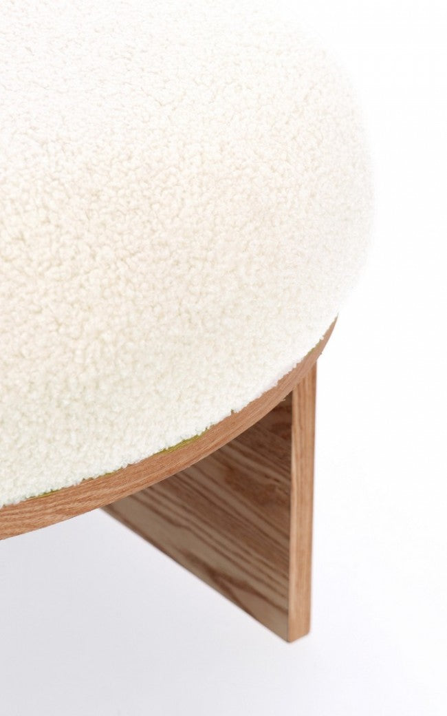 Sgabello Tessuto Bouclé Bianco Legno Moderno da Interno - RYAN