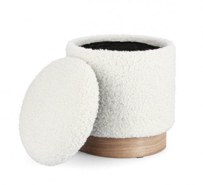Pouf Contenitore Bouclé Bianco Moderno da Interno - BRI