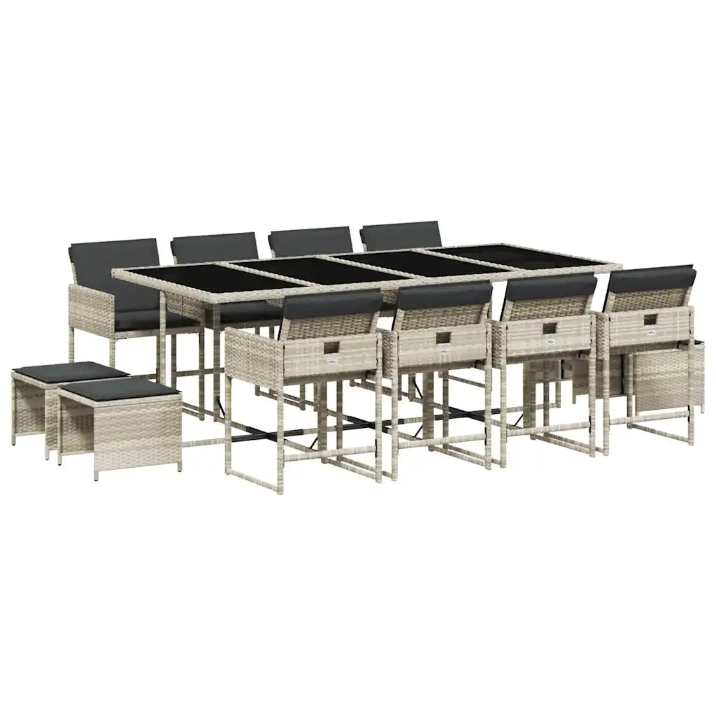 Set da Pranzo da Giardino 13pz con Cuscini Grigio in Polyrattan 3278110