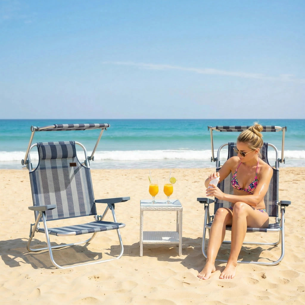 Sedia da Spiaggia Pieghevole con Tettoia ¨C zephmum ¨C Blu e Bianco