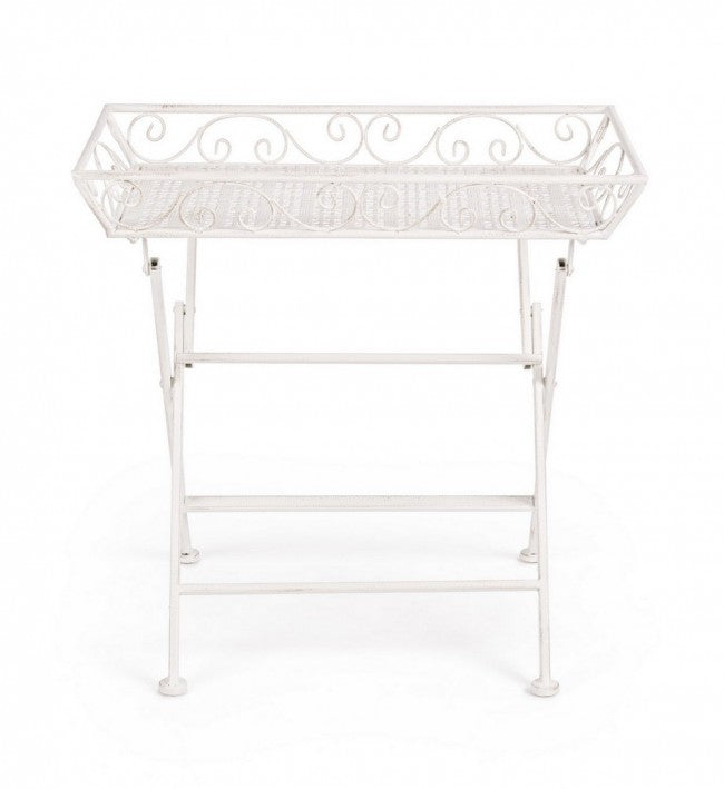 Set 2 Tavolini Rettangolari Acciaio Bianco Stile Rustico - IRENE