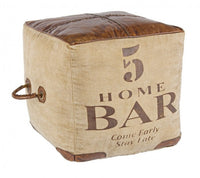 Pouf in Pelle Marrone Stile Industriale da Interno - WILLIAMS