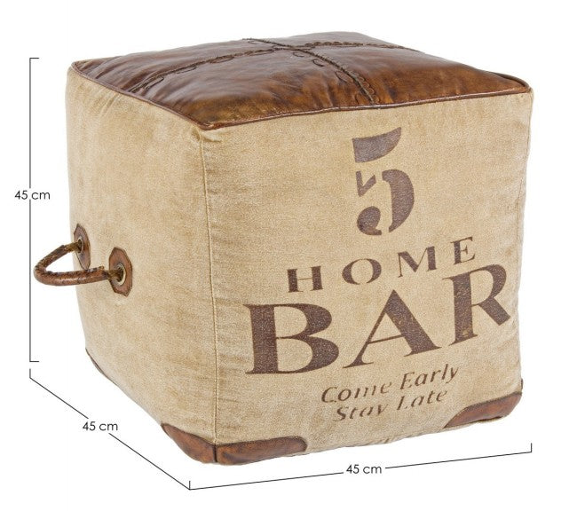 Pouf in Pelle Marrone Stile Industriale da Interno - WILLIAMS