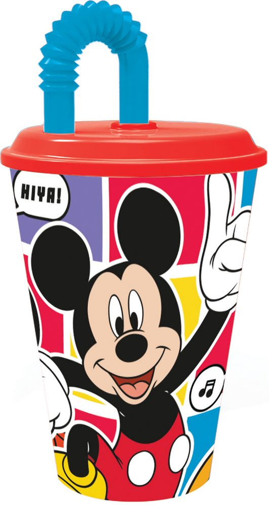 Bicchiere in plastica con cannuccia Mickey Mouse 430 ml