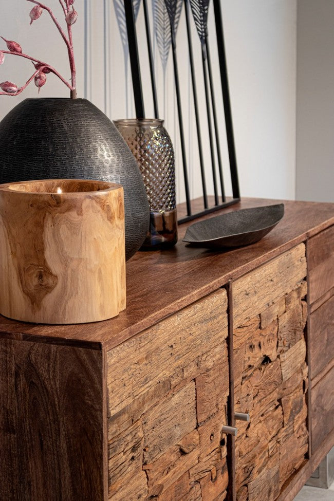 Candela in Teak Marrone Rustica da Interno 20 cm - KELLY