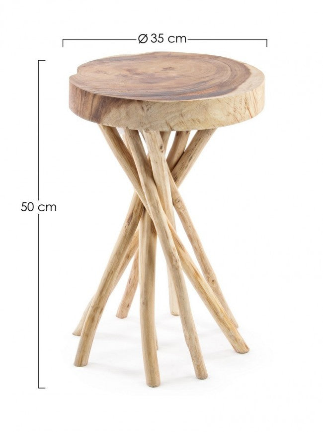 Tavolino in Teak Marrone Rustico da Interno 35 cm - KAI