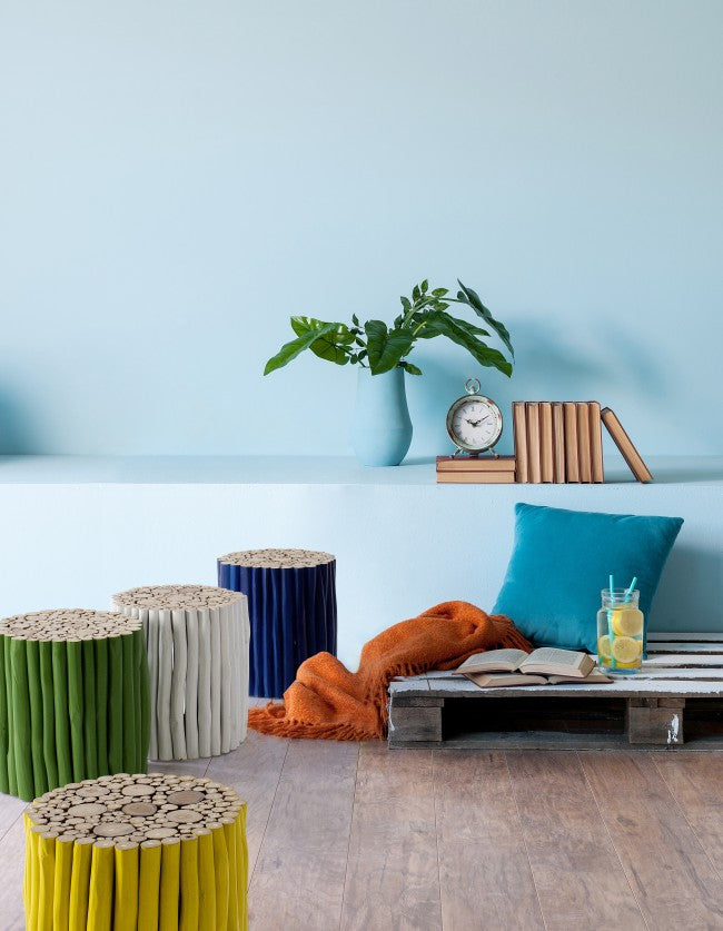 Tavolino in Teak Blu Moderno da Interno - DANTE