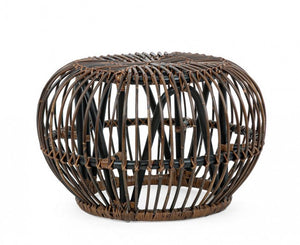 Tavolino Pouf in Rattan Marrone Boho da Interno - SMITH