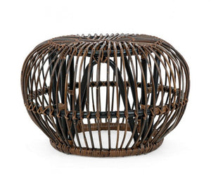 Tavolino Pouf in Rattan Marrone Boho da Interno - SMITH