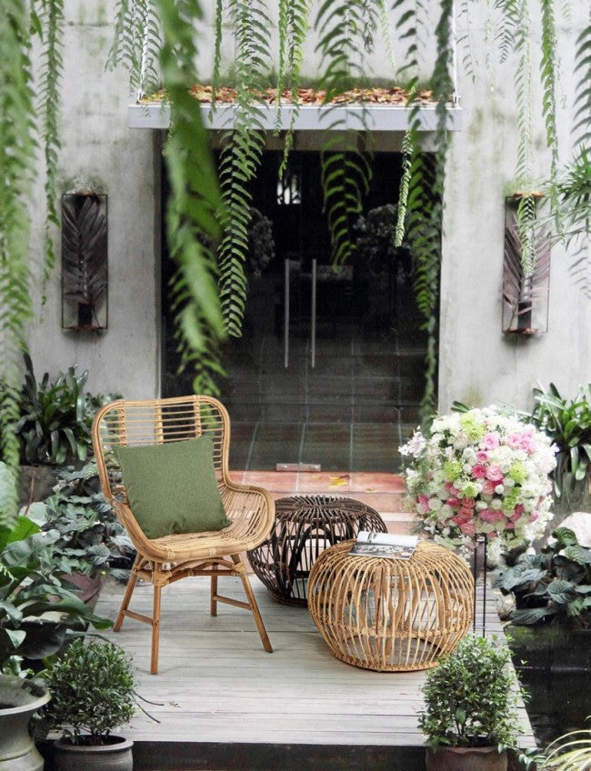 Tavolino Pouf in Rattan Marrone Boho da Interno - SMITH