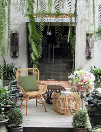 Tavolino Pouf in Rattan Marrone Boho da Interno - SMITH