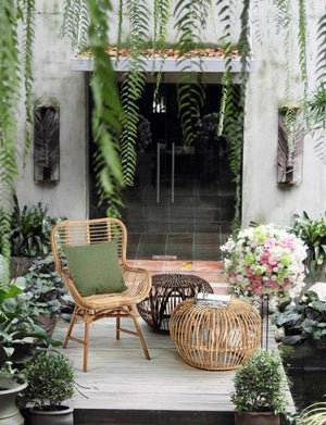 Tavolino Pouf in Rattan Marrone Boho da Interno - SMITH