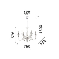 Lampadario Classico Doge Vetro Bianco 6 Luci E14