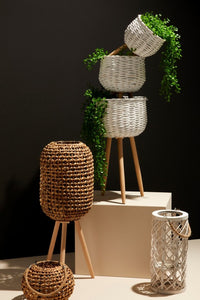 Set 2 Lanterne Treppiede in Rattan Marrone Boho da Interno - ALEXANDER