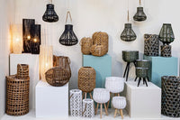 Set 2 Lanterne Treppiede in Rattan Marrone Boho da Interno - ALEXANDER