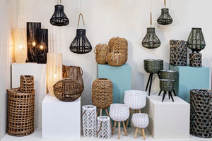 Set 2 Lanterne Treppiede in Rattan Marrone Boho da Interno - ALEXANDER