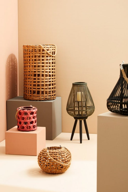 Set 2 Lanterne in Iuta Marrone Rustico da Esterno - LONG