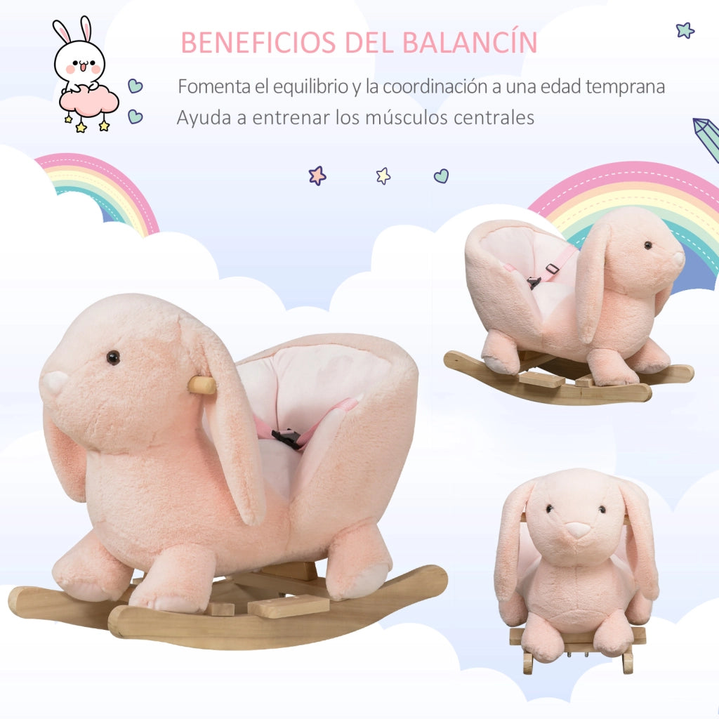 Cavallo a Dondolo per Bambini con Sonido e Sicurezza ¨C zephmum ¨C Rosa 60x33x50
