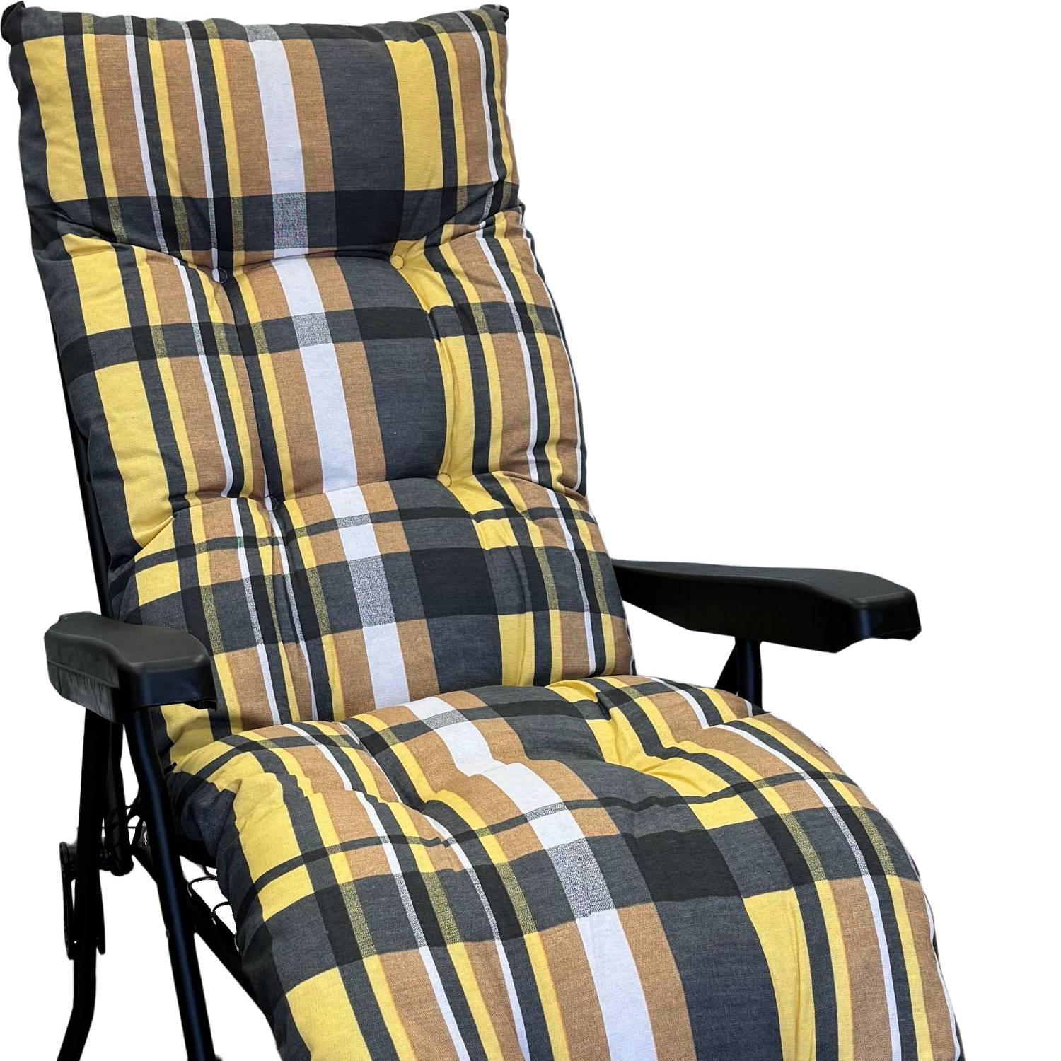 Marvin Sdraio da Giardino con Poggiapiedi Reclinabile Regolabile in 6 Posizioni Flock Poltrona c GIALLO/MARRONE SCOZZESE