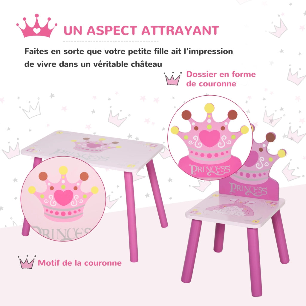 Tavolo bambini con 2 sedie ¨C zephmum ¨C rosa, legno massello