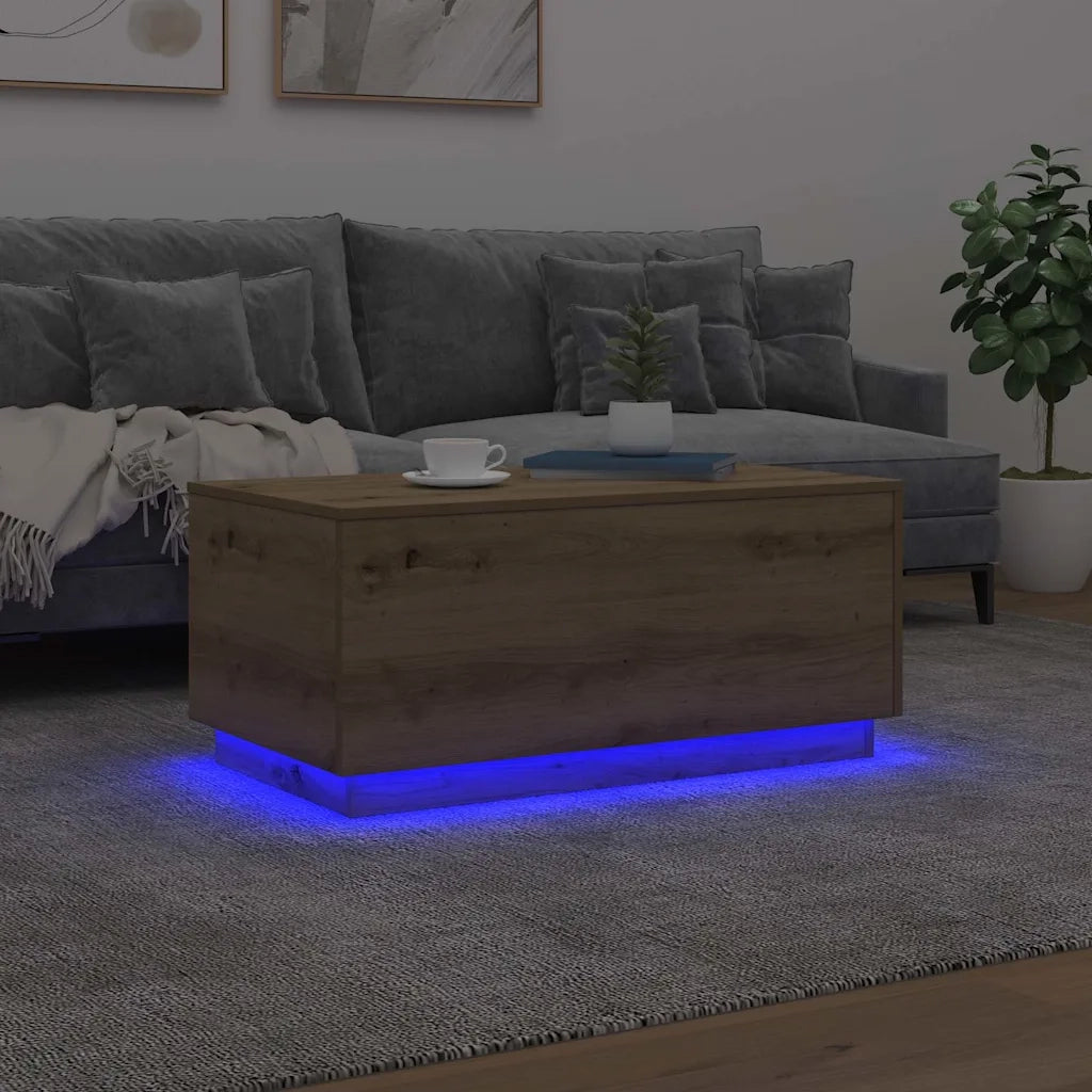 Tavolino da Salotto con Luci LED Rovere Artigianale 90x50x40 cm 857723
