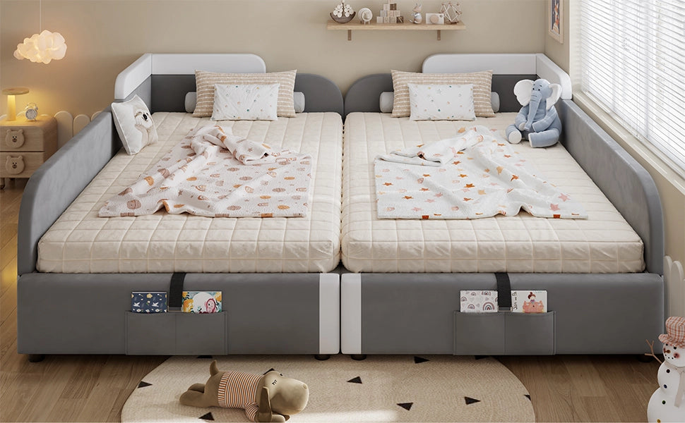 DESMIU Letto combinato 90 × 200 cm 2 posti con contenitore idraulico e tasca, senza materasso, velluto grigio