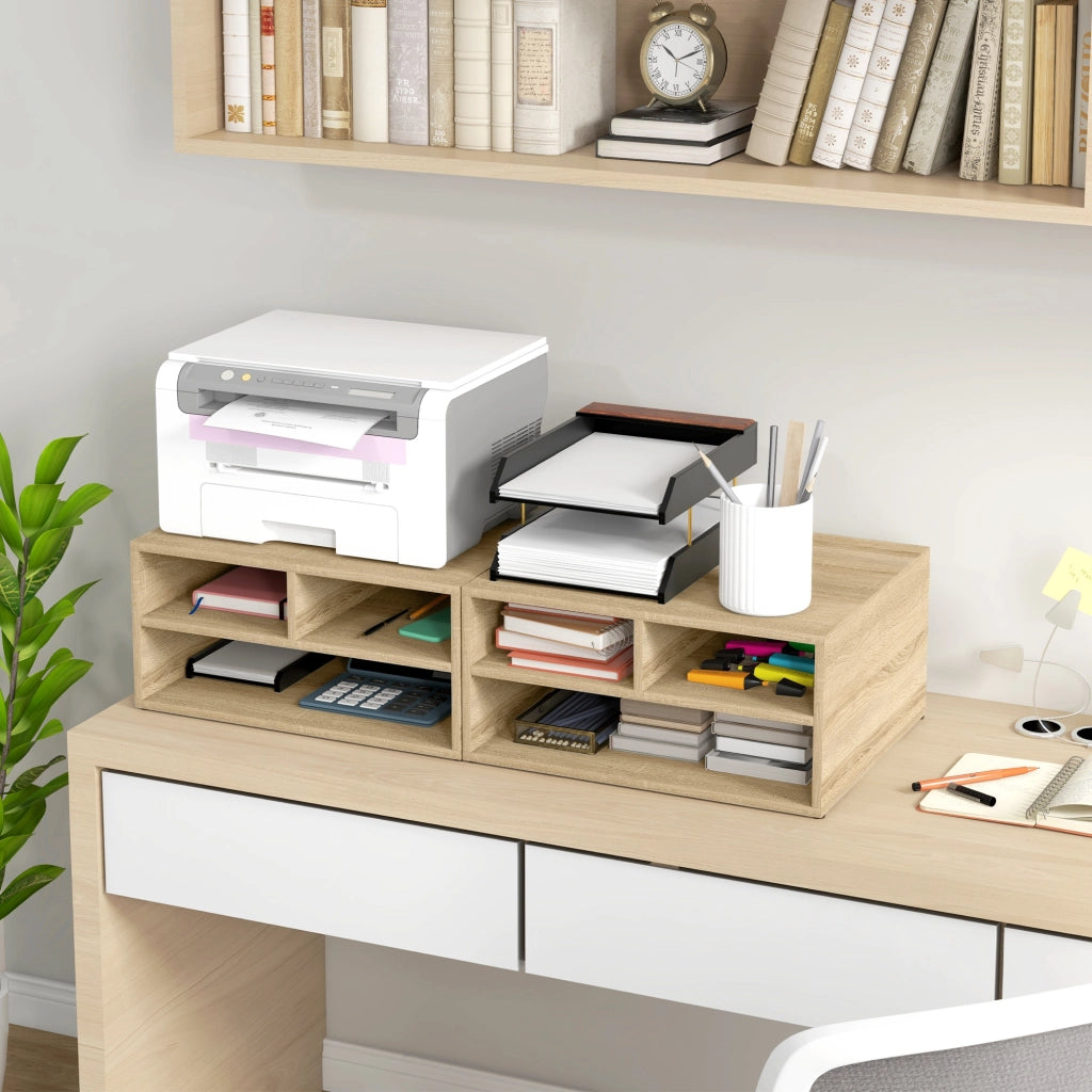 Organizzatore scrivania legno 3 compartimenti supporto stampante ¨C zephmum ¨C 47x40x22.5 cm