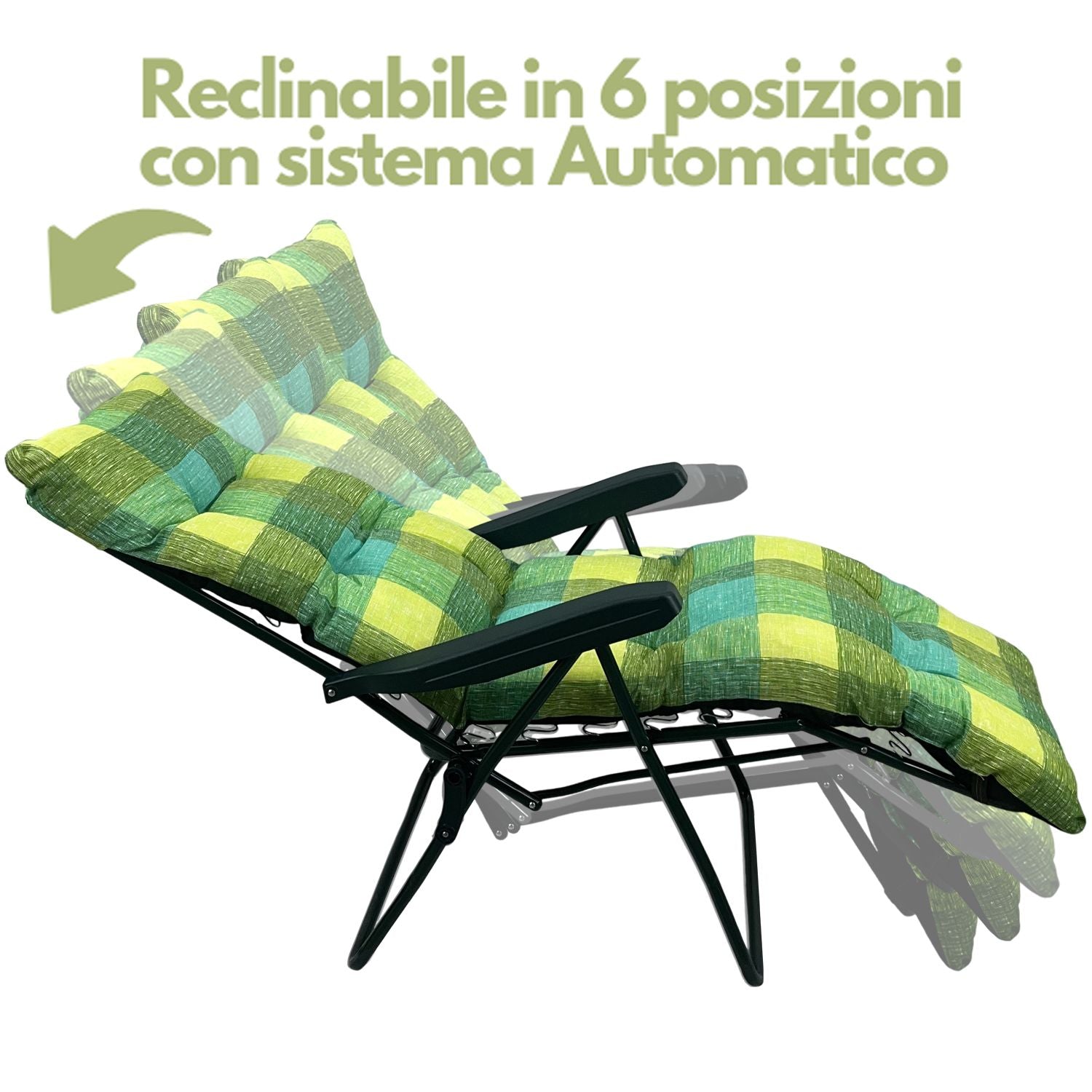 Marvin Sdraio da Giardino con Poggiapiedi Reclinabile Regolabile in 6 Posizioni Flock Poltrona con Cuscino  VERDE QUADRI