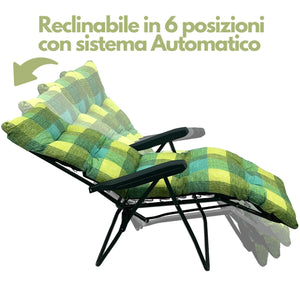 Marvin Sdraio da Giardino con Poggiapiedi Reclinabile Regolabile in 6 Posizioni Flock Poltrona con Cuscino  VERDE QUADRI