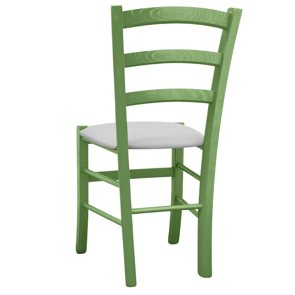 Sedie da sala da pranzo in legno Venezia verde con seduta in similpelle grigio