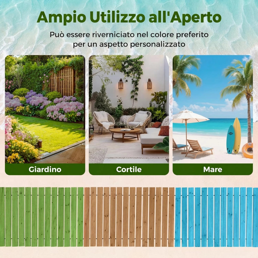 Sentiero da Giardino in Legno, Passerella Decorativa da Esterno, Superficie Antiscivolo, Collegamento con Fili Metallici, Sentiero Arrotolabile per Cortile e Spiaggia, 367 x 55 cm (Naturale)