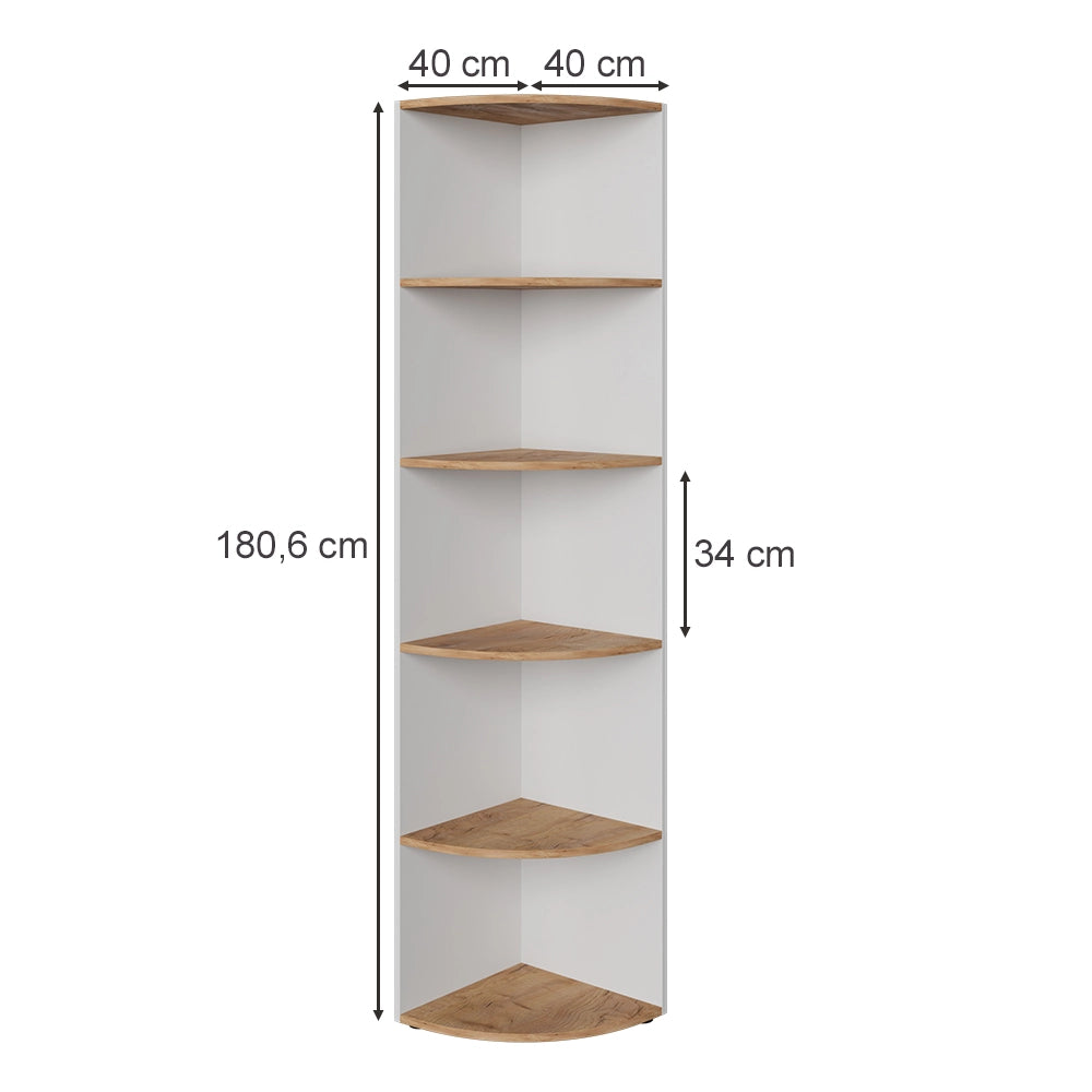 Vicco Scaffale ad angolo Rovere bianco/dorato 40 x 180.6 cm