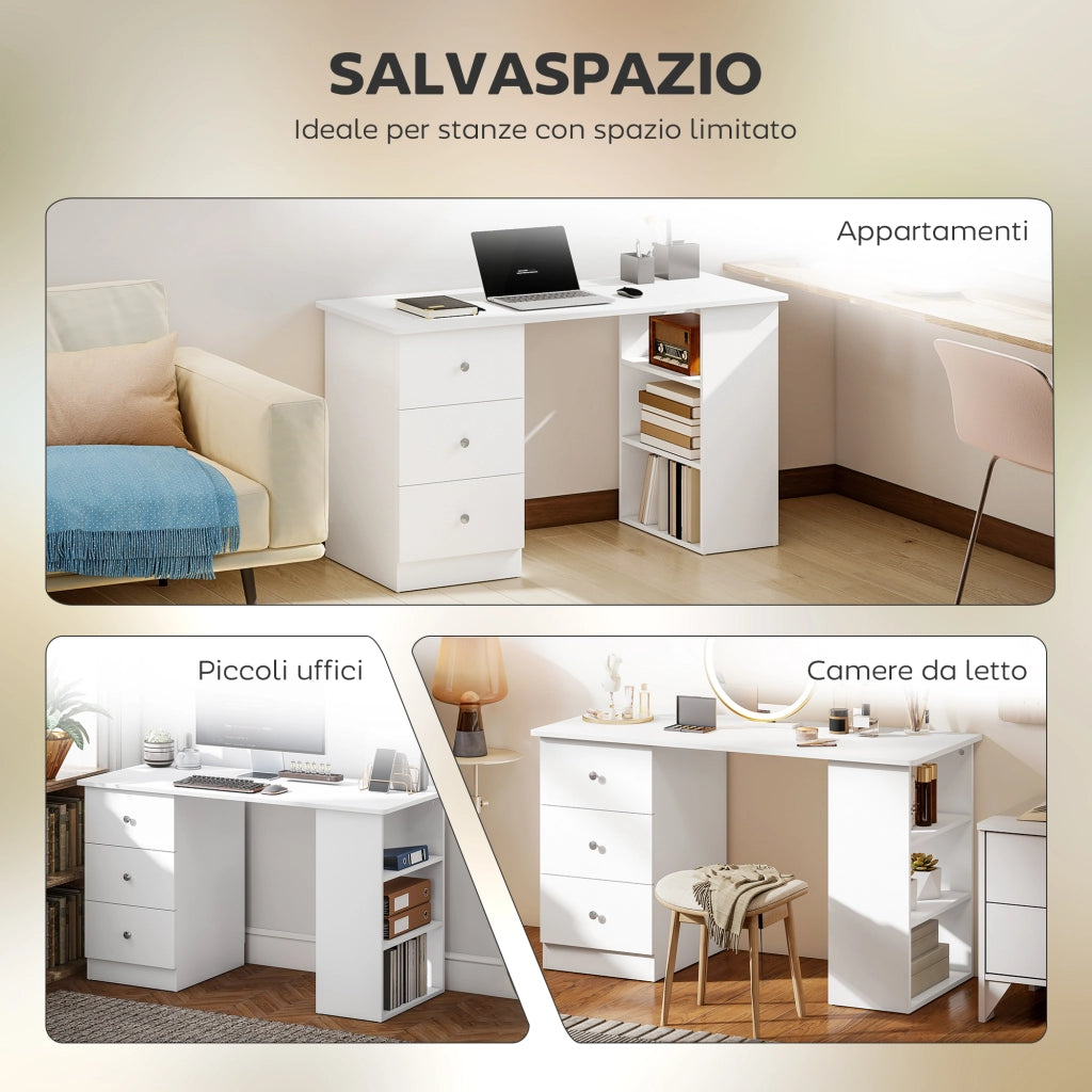Scrivania con Cassettiera e Ripiani in Legno ¨C zephmum ¨C Bianco 120x49x72