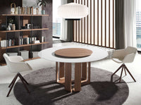 Tavolo da pranzo rotonda marmo porcellanato e noce