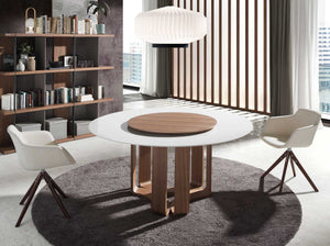 Tavolo da pranzo rotonda marmo porcellanato e noce