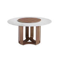 Tavolo da pranzo rotonda marmo porcellanato e noce