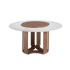 Tavolo da pranzo rotonda marmo porcellanato e noce