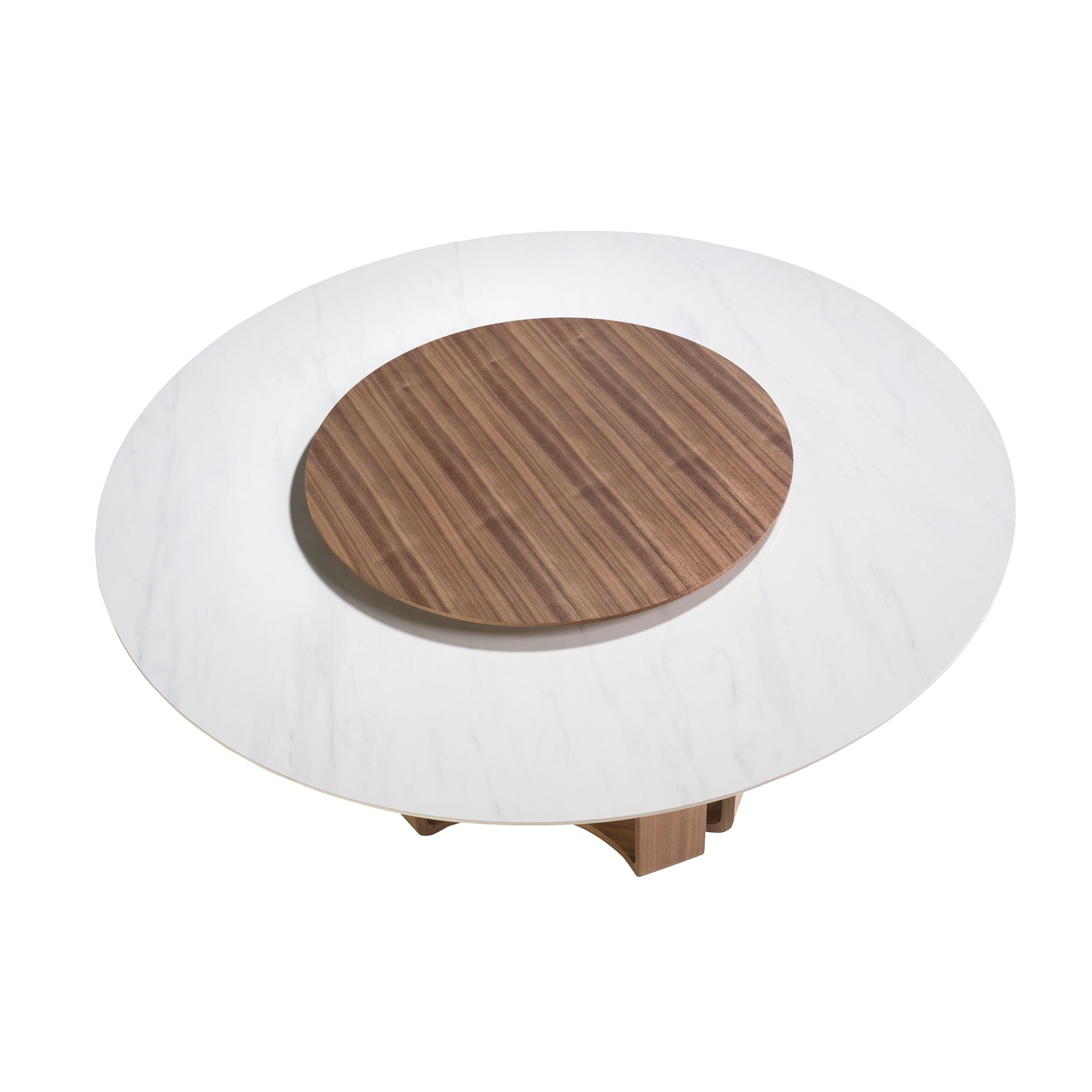 Tavolo da pranzo rotonda marmo porcellanato e noce