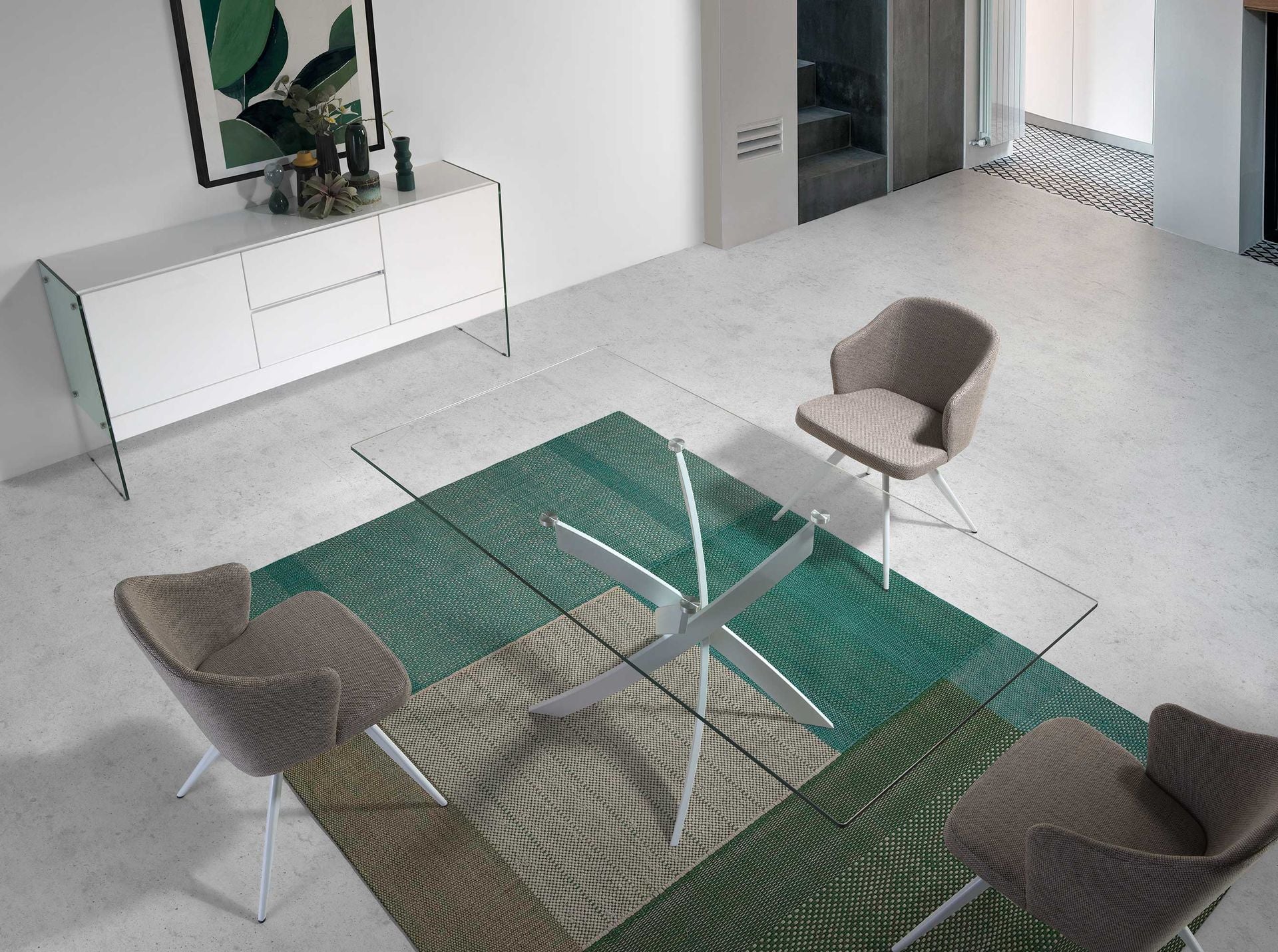 Tavolo da pranzo rettangolare vetro temperato e acciaio bianco